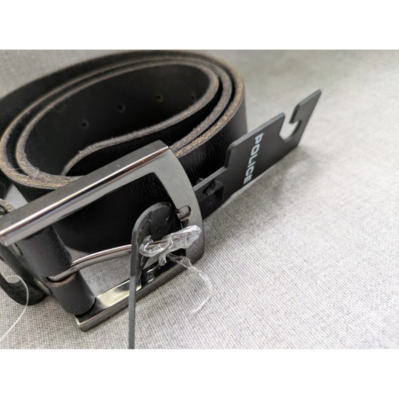 Police‎ Genuine Black Leather Belt Silver Buckle Unisex 35-39 Inch NEW main image 8
